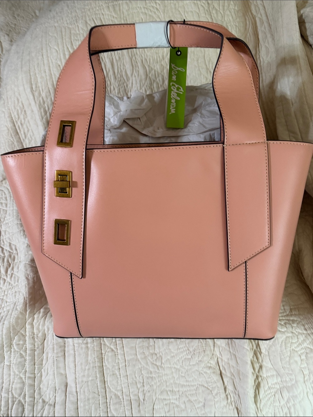 Sam Edelman Peach Pink Leather Tote with Gold Accents